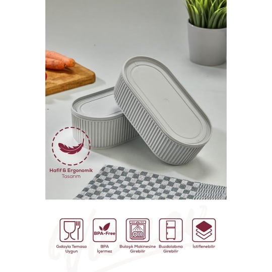 Vienev 3lü Elastik Bantlı İstiflenebilir Pratik Saklama Kabı Seti 2x 1100 Ml 1x 2600 Ml Gri