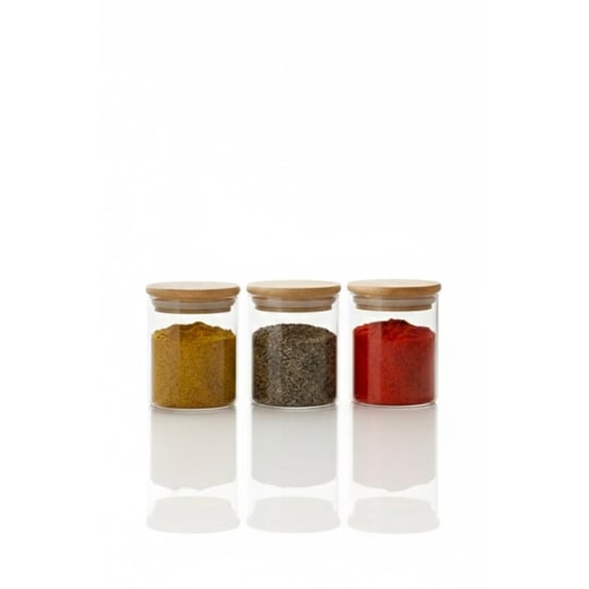 Vienev 3lü Set Bambu Kapaklı Cam Kavanoz 230 Ml - Erzak Düzenleyici Saklama Kabı (6,5x8cm)