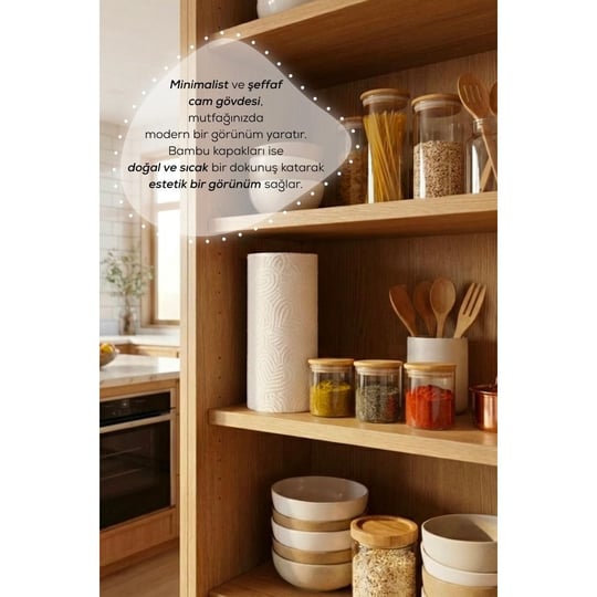 Vienev 3lü Set Bambu Kapaklı Cam Kavanoz 230 Ml - Erzak Düzenleyici Saklama Kabı (6,5x8cm)