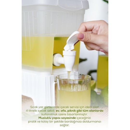 Vienev 4 Litre Su Limonata Meşrubat Sebili Beyaz
