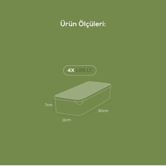 Vienev 4lü 1,65 Litre Buzdolabı Düzenleyici Organizer Mikrodalgaya Uygun Difriz Saklama Kabı Gri