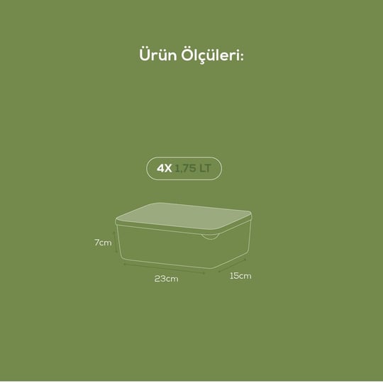 Vienev 4lü 1,75 Litre Buzdolabı Düzenleyici Organizer Mikrodalgaya Uygun Difriz Saklama Kabı Gri