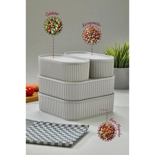Vienev 4lü Elastik Bantlı İstiflenebilir Pratik Saklama Kabı Seti 2x 1100 Ml 2x 2600 Ml Gri