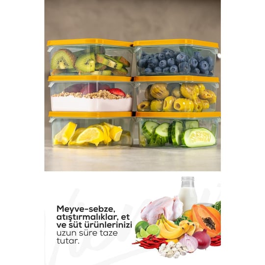Vienev 6lı 350 Ml Buzdolabı Dondurucu Organizer Mikrodalga Ve Difrize Uygun Saklama Kabı Turuncu