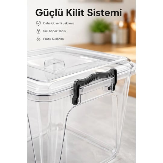 Vienev 8.5 Lt Şeffaf Plastik Erzak Saklama Kabı 5li Set - Kapaklı Kilitli Çok Amaçlı Düzenleyici