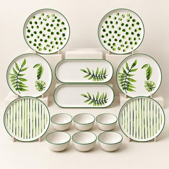 Vienev Art Botanik 14 Parça Stackable Kahvaltı Takımı Sunum Tabağı