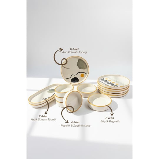 Vienev Axial 14 Parça Stackable Kahvaltı Takımı Sunum Tabağı