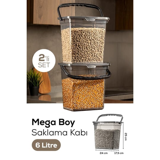 Vienev Mega Boy 2li Kare Un Baklüyat Kabı 6 Litre - Kulplu Deterjanlık Saklama Kutusu Kabı Antrasit