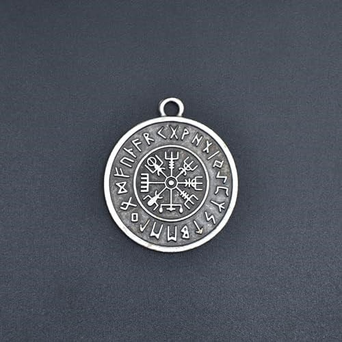 Viking Pusulası Vegvisir Deri ip Kolye - Gümüş Kaplama - Kadın Erkek Kolye - No:791