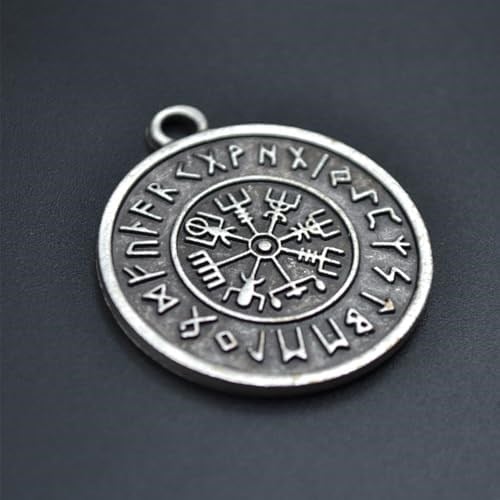 Viking Pusulası Vegvisir Deri ip Kolye - Gümüş Kaplama - Kadın Erkek Kolye - No:791