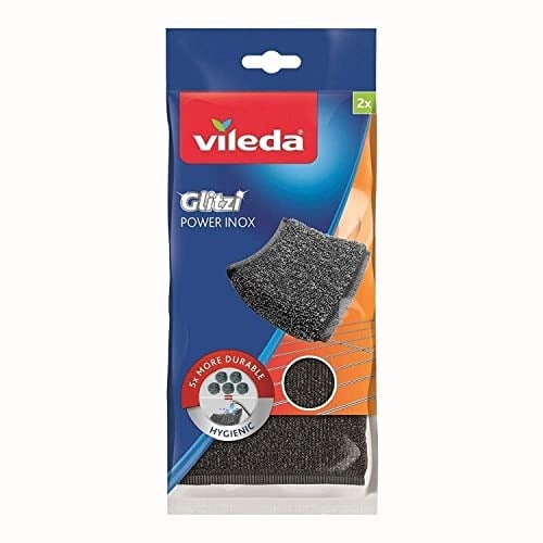 Vileda Glitzi Power Pad Inox, Ekstra kaliteli, Pas tutmaz, Zorlu lekeleri söker, 2li Paket