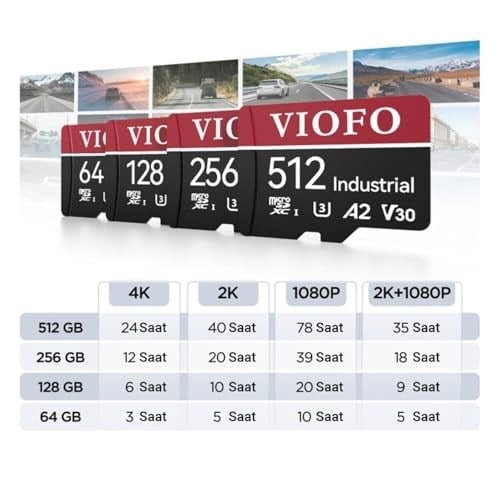 Viofo High Endurance 512GB Class 10 A2 V30 100MB/s Okuma 90MB/s Yazma Micro SD Hafıza Kartı