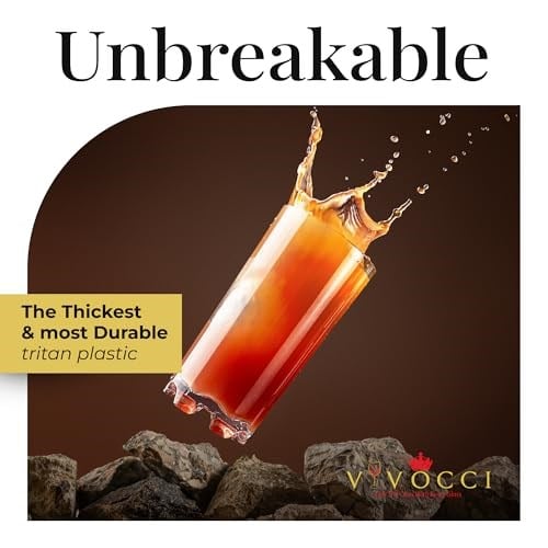 Vivocci Kırılmaz Tritan Plastik Su İçme Bardakları 12 oz | Meyve Suyu İçecekleri ve Kokteyller için İdeal | Kırılmaz Barware | Highball Uzun Şeffaf Bardak Bardakları | Bulaşık Makinesinde Yıkanabilir