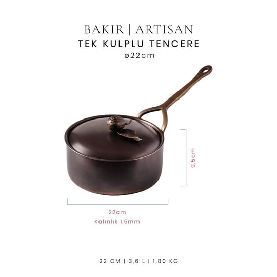 Voeux Artisan Koleksiyonu Bakır Tek Kulplu Tencere 22 cm