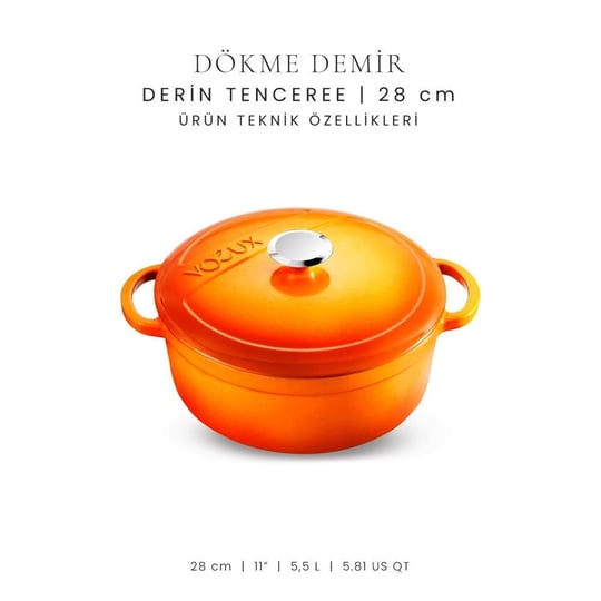 Voeux Kitchenware Amusant Turuncu Derin Döküm Tencere 28 Cm