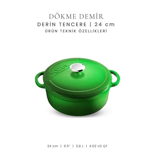 Voeux Kitchenware Forêt Yeşil Derin Döküm Tencere 24 Cm