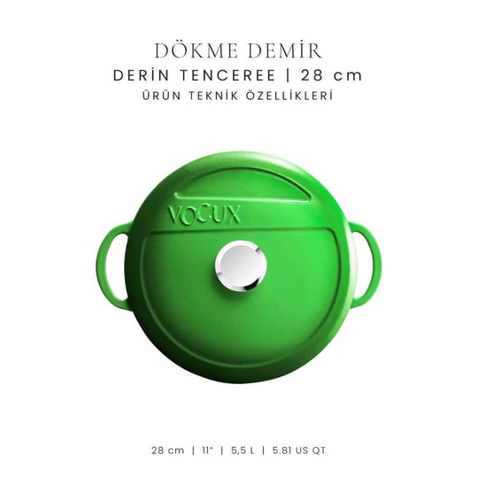 Voeux Kitchenware Forêt Yeşil Derin Döküm Tencere 28 Cm