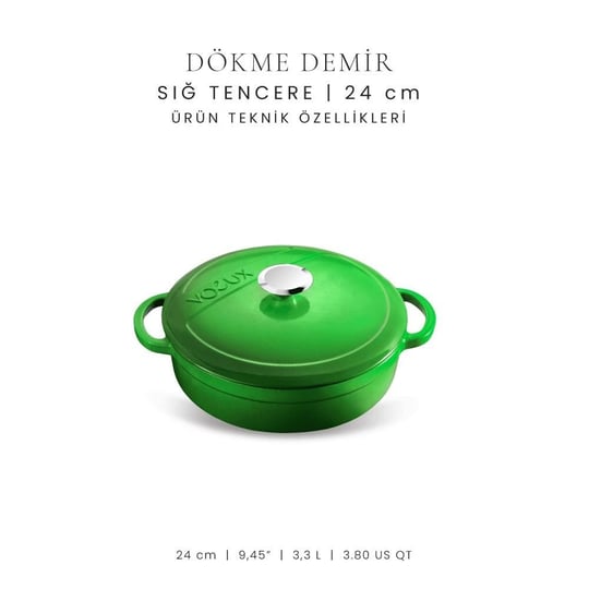 Voeux Kitchenware Forêt Yeşil Sığ Döküm Tencere 24 Cm