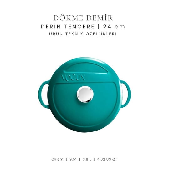 Voeux Kitchenware Profond Turkuaz Derin Döküm Tencere 24 Cm