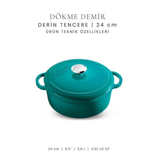 Voeux Kitchenware Profond Turkuaz Derin Döküm Tencere 24 Cm
