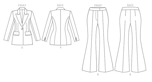 Vogue V1870Y5 dolgulu kadın ceketi ve pantolon, bacak kesim desenli set, Code V1870, çok renkli, beden 18-20-22-24-26