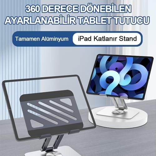 Voltix Tablet Standı 360° Dönebilen Tablet Tutucu Katlanabilir Alüminyum Tablet ve Telefon Standı - Seçenekler: Tablet Standı, Laptop Standı, Telefon/Tablet/Laptop Standı