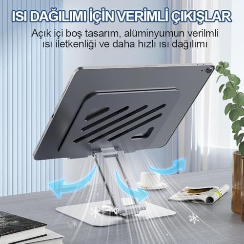 Voltix Tablet Standı 360° Dönebilen Tablet Tutucu Katlanabilir Alüminyum Tablet ve Telefon Standı - Seçenekler: Tablet Standı, Laptop Standı, Telefon/Tablet/Laptop Standı