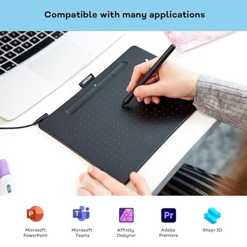 Wacom Intuos Medium çizim tableti, çizim ve fotoğraf düzenleme için tablet, basınca duyarlı kalemli, siyah, ev ofis ve e-öğrenme için ideal - Seçenekler: Small, Medium, Kablo, Kablo + Bluetooth