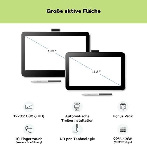 Wacom One 13 Dokunmatik Çizim Tablet - DTH134W0B 13,3 inç Full HD%99 sRGB, Pil içermez.