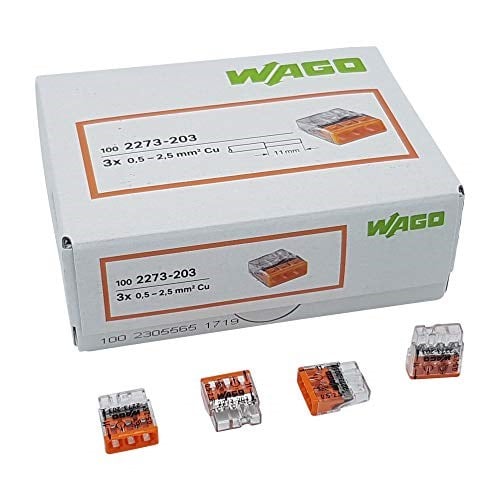 WAGO 100 Adet 2273-203 Compact Bağlantı Kutusu Kelepçesi Ø 0,5-2,5 mm², 3 kutuplu, şeffaf/turuncu