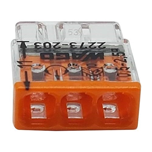 WAGO 100 Adet 2273-203 Compact Bağlantı Kutusu Kelepçesi Ø 0,5-2,5 mm², 3 kutuplu, şeffaf/turuncu