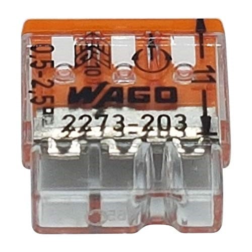 WAGO 100 Adet 2273-203 Compact Bağlantı Kutusu Kelepçesi Ø 0,5-2,5 mm², 3 kutuplu, şeffaf/turuncu