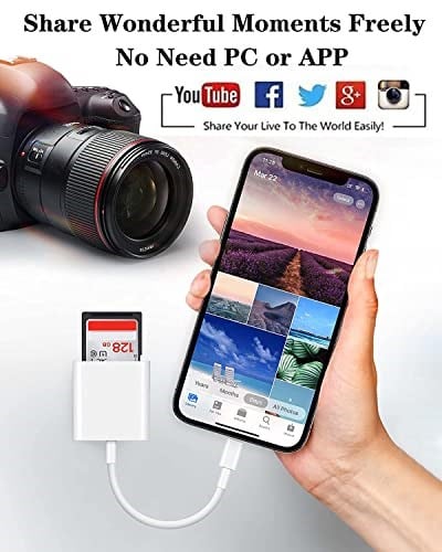 Wahbite Apple Lightning SD Kart Kamera Okuyucu, Trail Kamera Görüntüleyici, SD Hafıza Kartı Adaptörü, iPhone 14/13/12/11/XS/XR/X/8/7/iPad, Tak nane Çalıştır, Wahbite, Beyaz-f