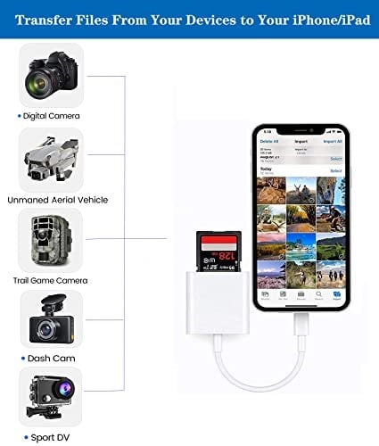 Wahbite Apple Lightning SD Kart Kamera Okuyucu, Trail Kamera Görüntüleyici, SD Hafıza Kartı Adaptörü, iPhone 14/13/12/11/XS/XR/X/8/7/iPad, Tak nane Çalıştır, Wahbite, Beyaz-f
