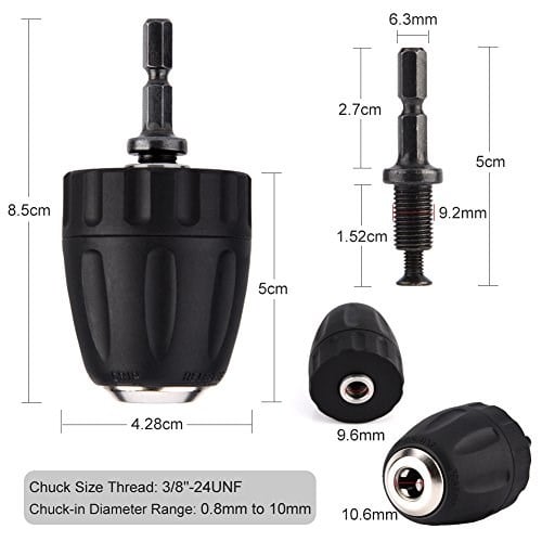 Walfront SDS Matkap aynası adaptörü 3/8‑24unf 0,8‑10 mm Anahtarsız Matkap Ucu Chuck Clip 1/4 inç Altıgen Şaft Adaptörlü