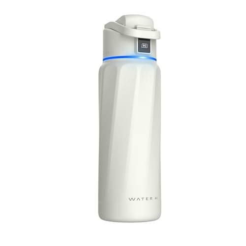 WATERH Boost Yalıtımlı Paslanmaz Çelik Akıllı Su Şişesi, 32 oz Bluetooth Akıllı İzleyici ve İçki Hatırlatma (Beyaz)