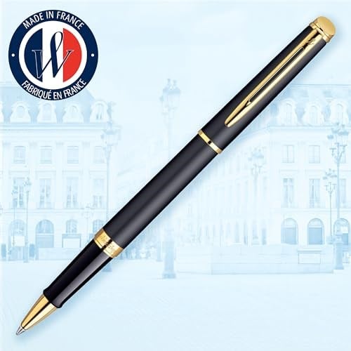 Waterman Hemisphere Mat Siyah Altın Tasarımlı Roller Kalem, Ince Uç, Siyah Mürekkep