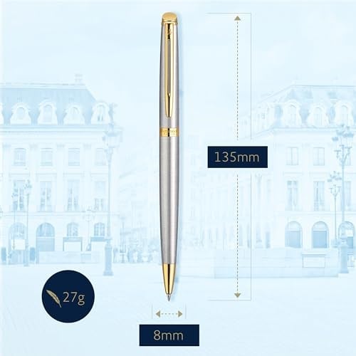 Waterman Hemisphere Paslanmaz Çelik Altın Tasarımlı Tükenmez Kalem, Orta Kalınlıkta Uç, Mavi Mürekkep
