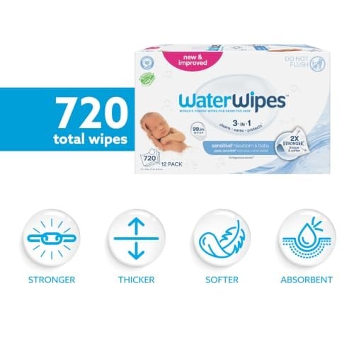 WaterWipes Biyoçözünür Orijinal Bebek Mendilleri,%99,9 Su Bazlı Mendil, Hassas Ciltler İçin Kokusuz ve Hipoalerjenik, 60 Adet (12li Paket) - Ambalaj Değişebilir