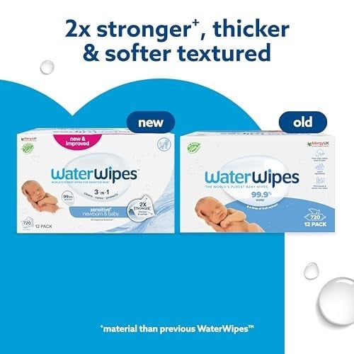 WaterWipes Yeni Doğan & Hassas Ciltler için 720 Yaprak Bebek Islak Mendili (12 x 60 Adet), Bitki Tabanlı