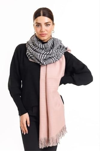 Wearflawless Ekose Desenli Yün Dokulu Çift Taraflı Atkı Şal pudra Tek Ebat