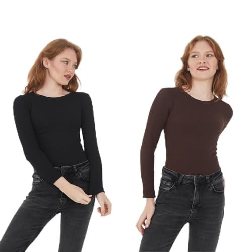 Wearflawless Kadın 2 Li Bisiklet Yaka Uzun Kollu Fitilli Bluz Set
