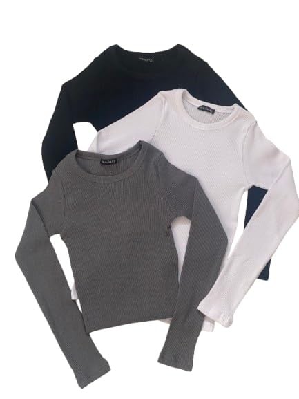 Wearflawless Kadın%100 PAMUKLU 3lü Bisiklet Yaka Uzun Kollu Fitilli Bluz Set-1
