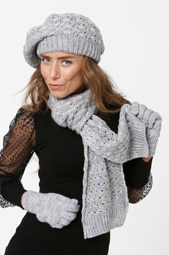 Wearflawless Ressam Model Örgülü Triko Kışlık Kadın Renkli Bere Atkı Eldiven Örgülü Ressam Şapka 3lü Set-1