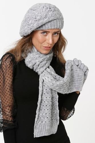 Wearflawless Ressam Model Örgülü Triko Kışlık Kadın Renkli Bere Atkı Eldiven Örgülü Ressam Şapka 3lü Set-1