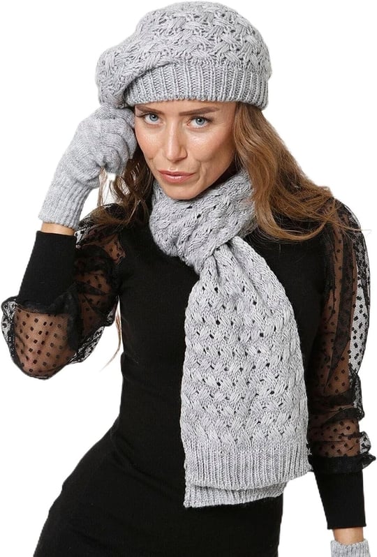 Wearflawless Ressam Model Örgülü Triko Kışlık Kadın Renkli Bere Atkı Eldiven Örgülü Ressam Şapka 3lü Set-1