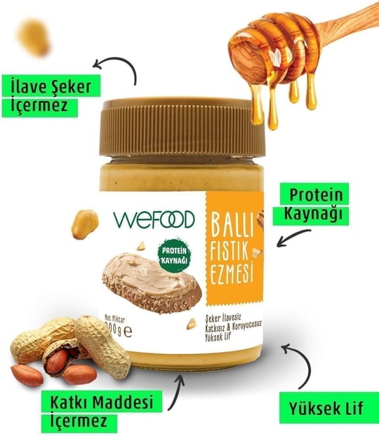 Wefood Şekersiz Ham Ballı Fıstık Ezmesi 300 gr