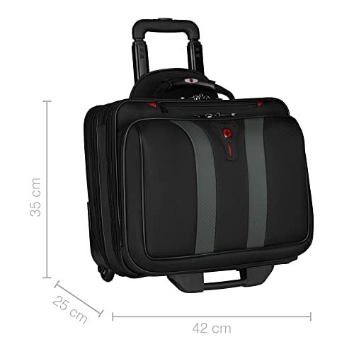 WENGER Granada Trolley dizüstü bilgisayar çantası, 15,6 inçe kadar dizüstü bilgisayar, tekerlekli evrak çantası, düzenleyici, 29 l, kadın, erkek, ofis, iş, seyahat, üniversite, siyah, 600659, Siyah,