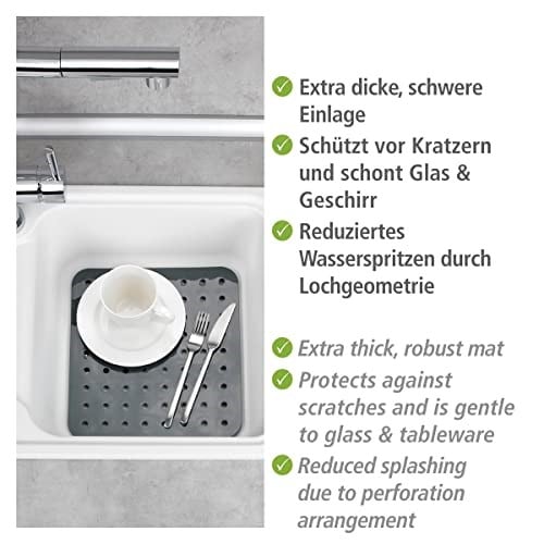 WENKO Lavabo Matı Kare Cam Gri Lavabo Matı, Ekstra Güçlü Gri