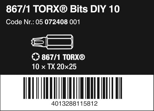 Wera Uç Çeşitleri, 867/1 TX 20 DIY, TX 20 x 25 mm (Kutu Başına 10 Uç), 05072408001